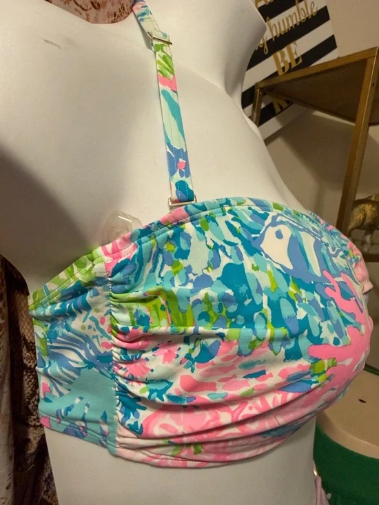 Lilly Pulitzer Pink & Blue Lattice Bikini Top 14 - Picture 5 of 12